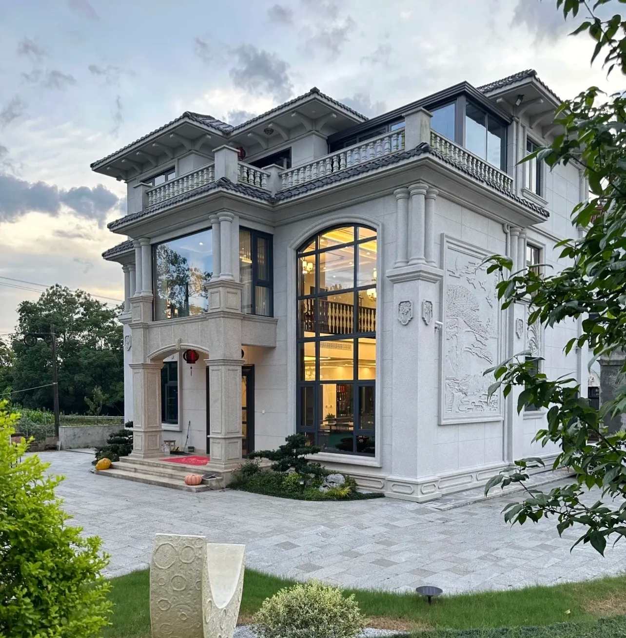 泉州 白麻花岗岩私人别墅干挂石材豪华定制