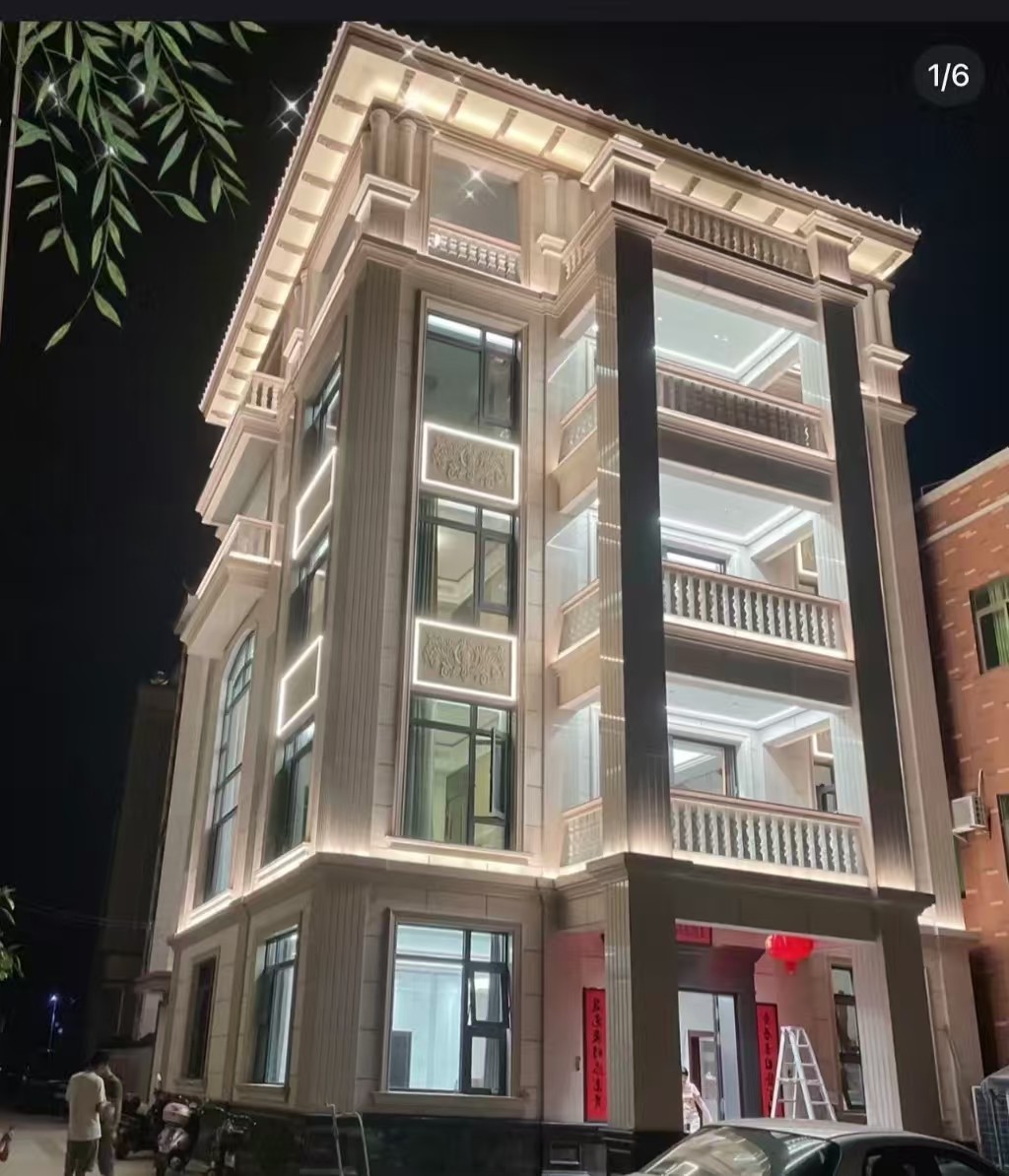 泉州 芝麻白花岗岩别墅外墙夜间效果