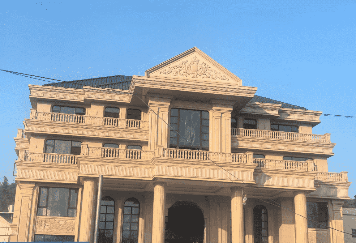 泉州黄金麻别墅外墙干挂石材效果示例